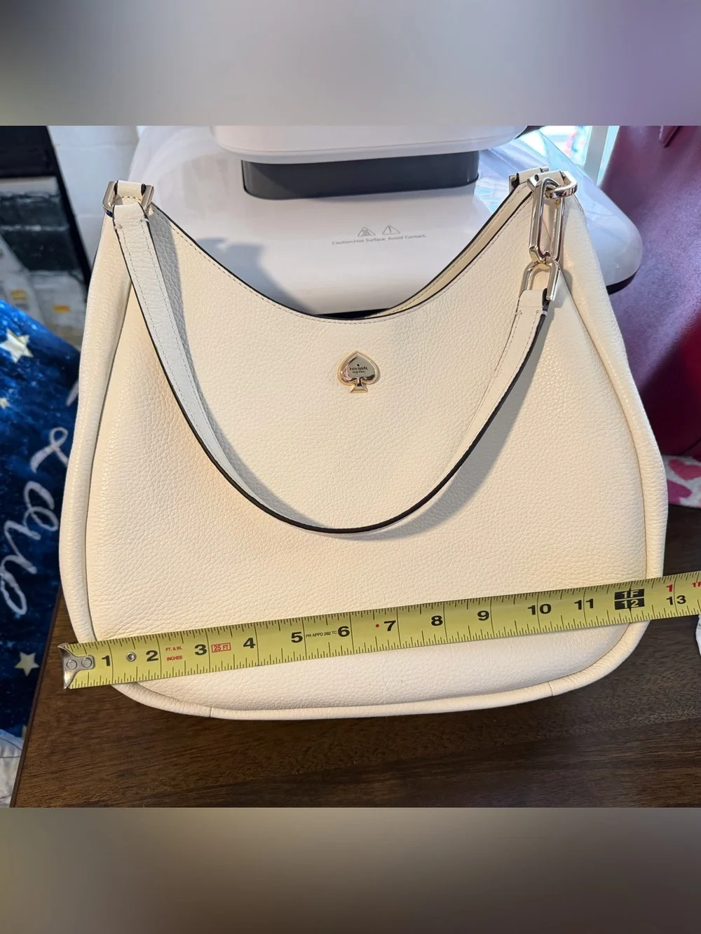 kate spade Cream Pebbled Leather Hobo Shoulder Bag with Gold Spade Logo